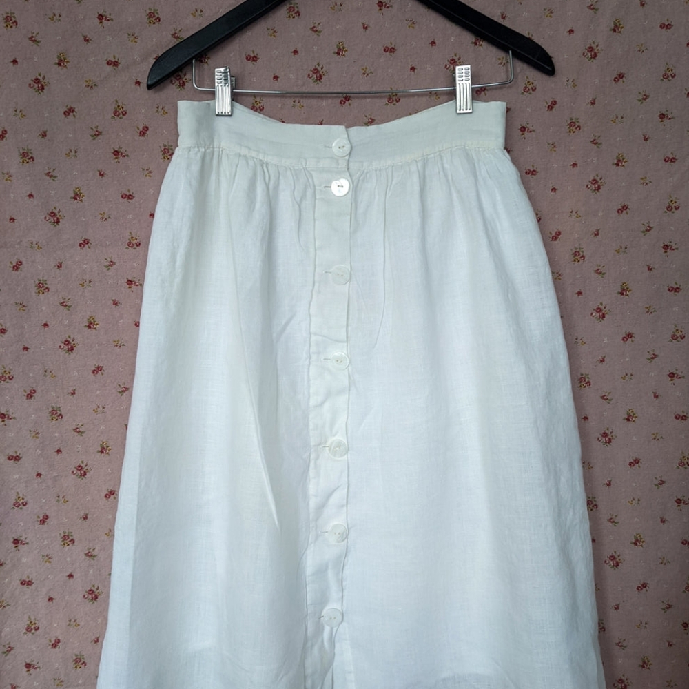 Pearl skirt - white button down linen skirt.
